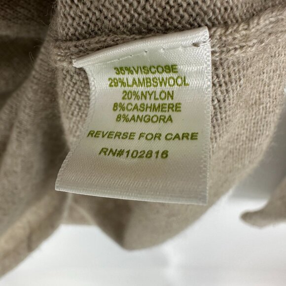 Garnet Hill Floral Embroidered Sweater M Lambswool Cashmere Angora Tan Cream - Picture 7 of 7